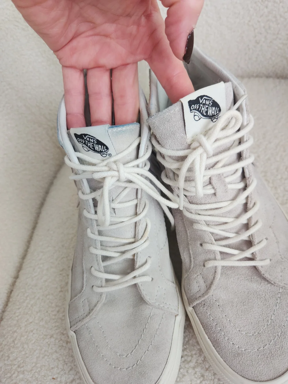 Vans Sk8 Moccasin White Suede Fringe High top Sneaker W sz 8.6